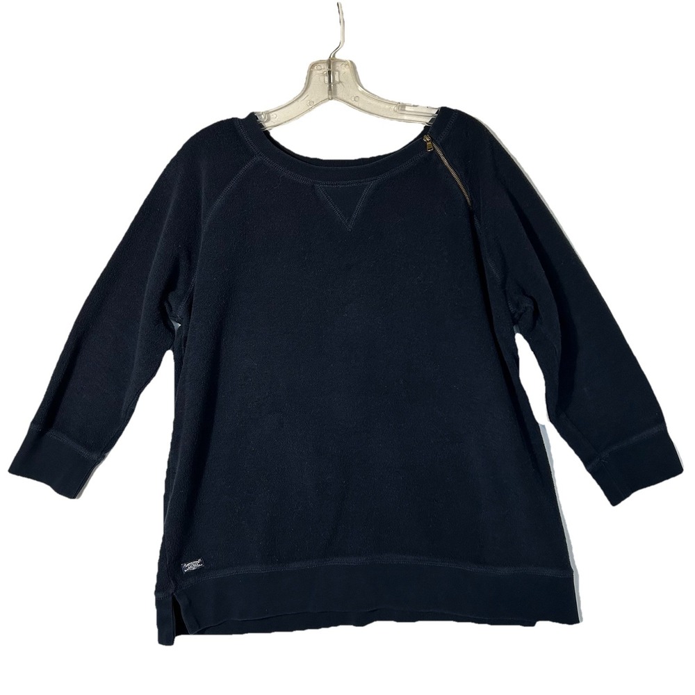 Lauren Ralph Lauren Women's Pullover Navy Terry Cloth Side Zipper 3/4 Sleeve 1X